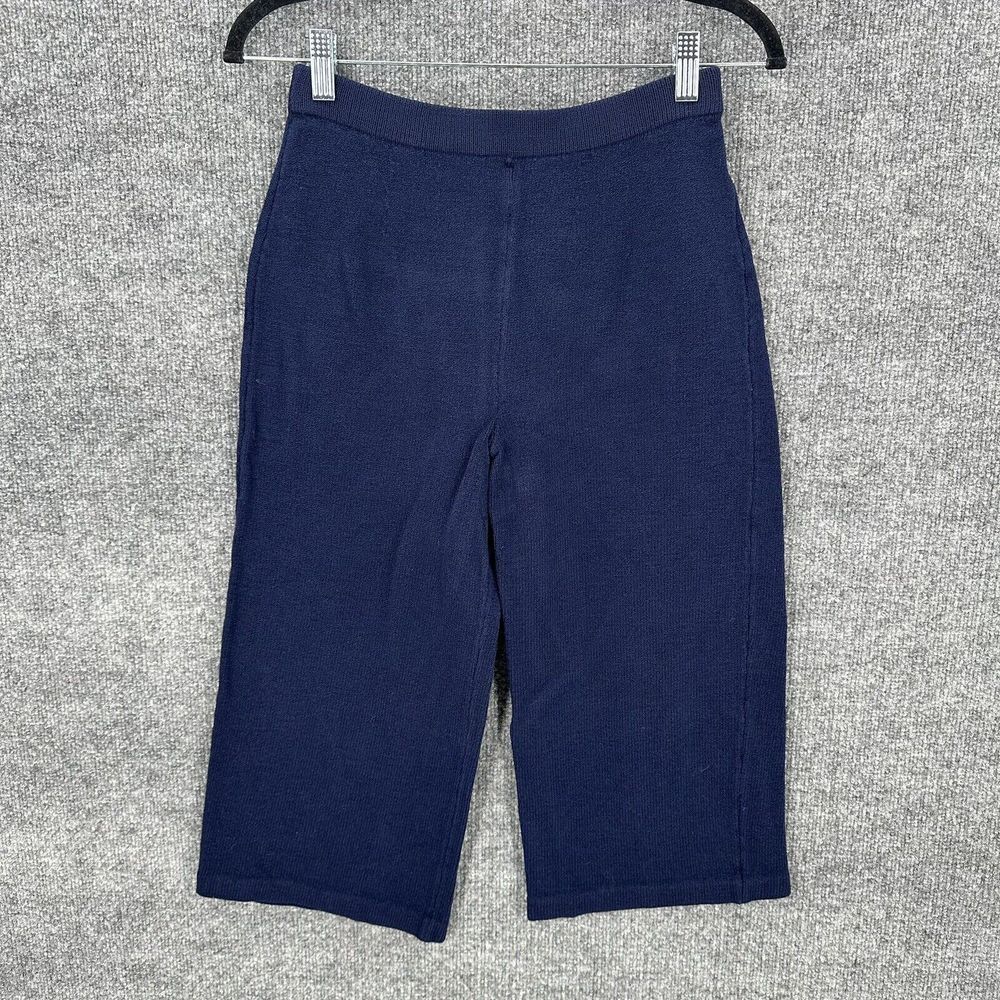 St John Basics Cropped Pants Womens 2 Navy Blue Santana Knit Pull On‎ Stretch